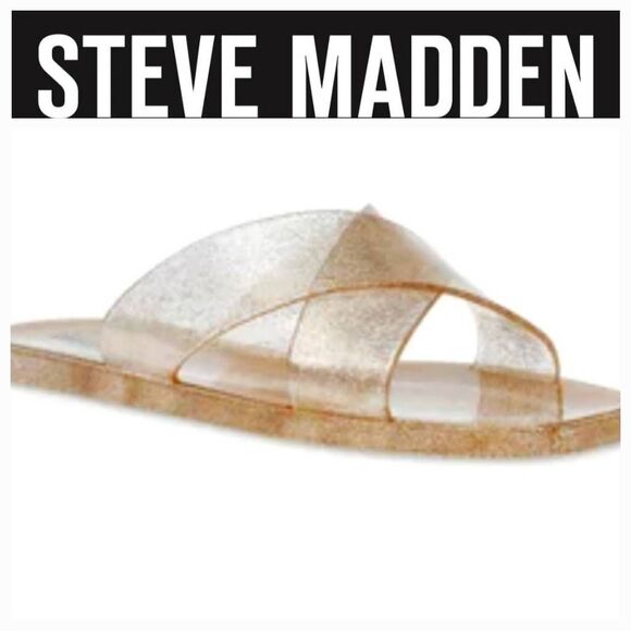Steve Madden Horizon Cross Band Glitter Sandals- Gold - Picture 1 of 12